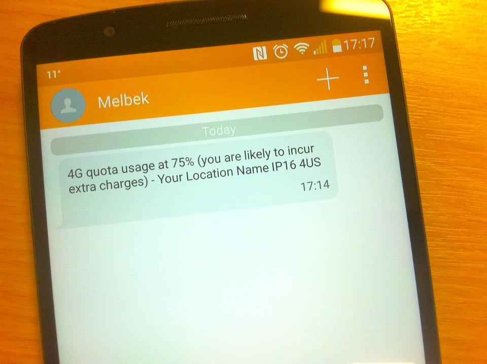 4g sms usage alerts